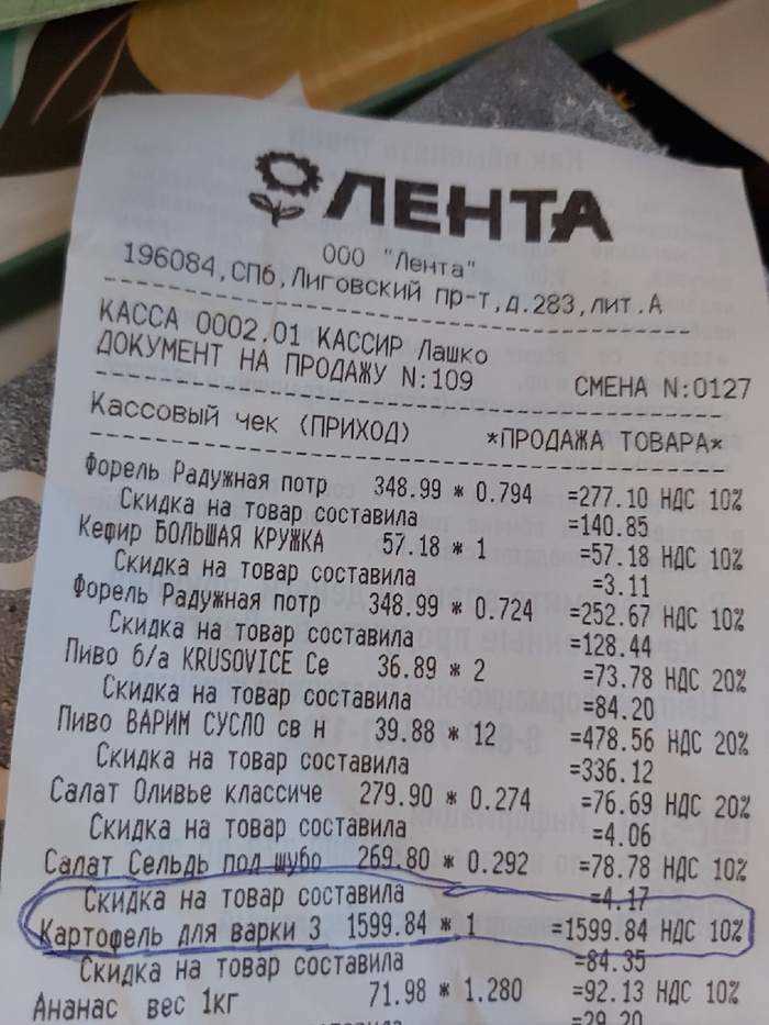 Кассовый чек в Санкт-Петербурге